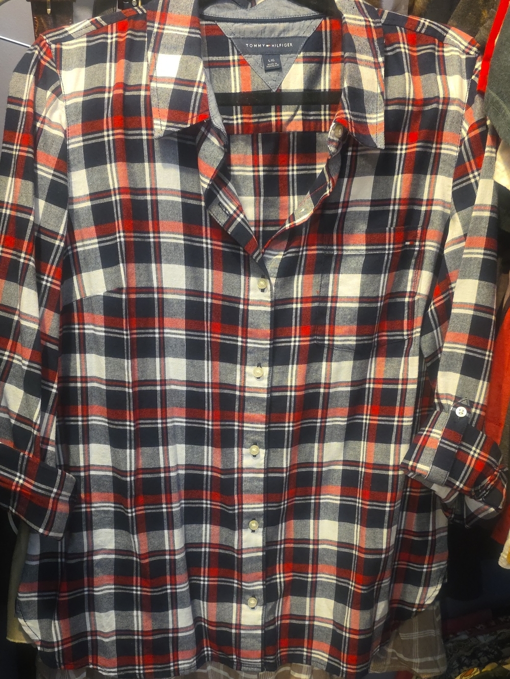 Tommy Hilfiger Red Navy White Plaid Button-Down Shirt